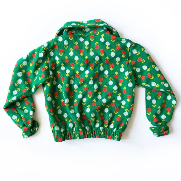 Vintage Floral Cardigan - Vintage Girls Clothes, 80s 70s Kids, Christmas Sweater - Picture 3 of 5